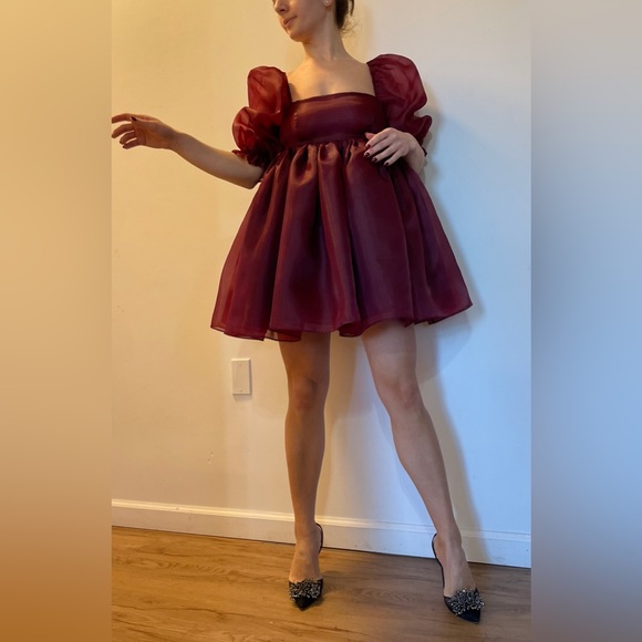 Silkie puff dress, size S, color bordeaux - Picture 3 of 11